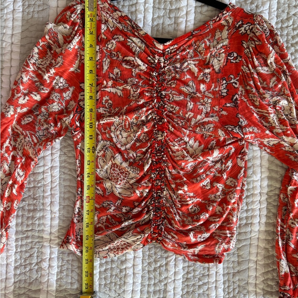Free People Orange Floral Top, Size Medium - Picture 6 of 9